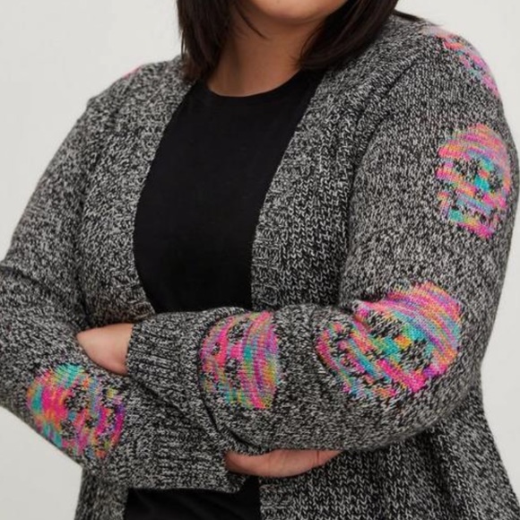 torrid Sweaters - Torrid Lovesick Colorful Skull Print Raglan Duster Sweater